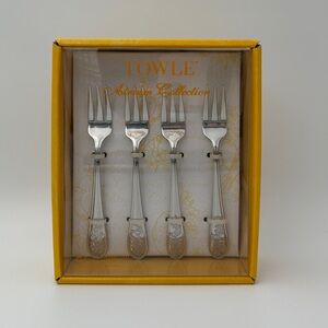 NWB Towle Atrium Stainless Steel Silver Dessert Fork Set/4